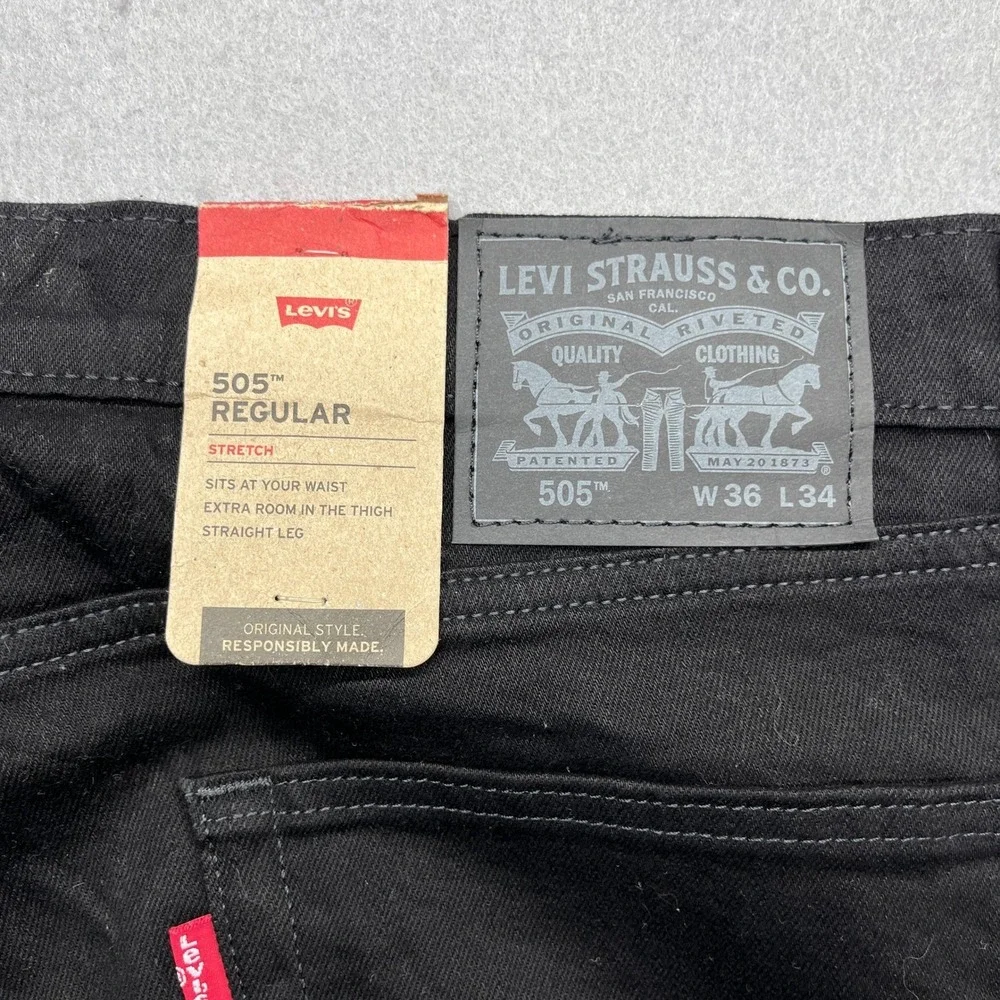 Levi's 505 Regular Fit Jeans Black 36x34 New With Tags Streetwear Classic Denim